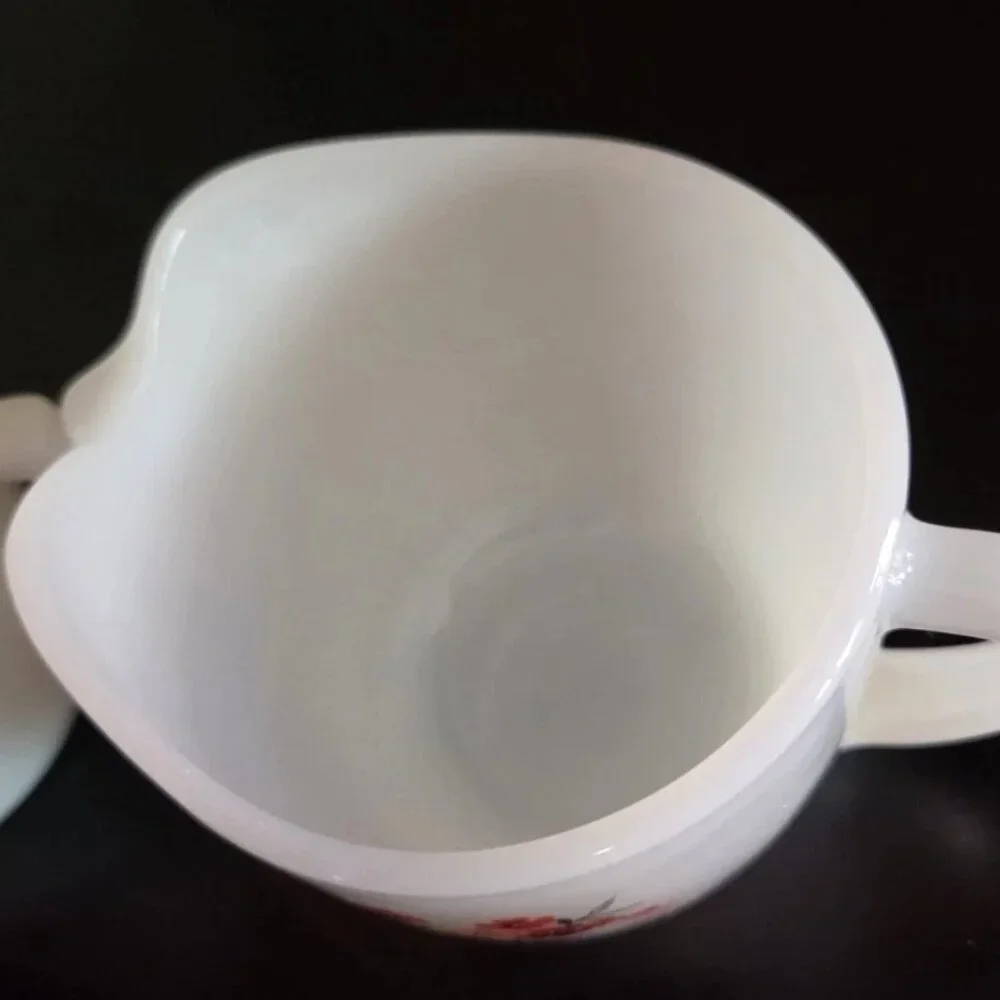 Fire King Primrose Floral Creamer & Sugar Bowl Set Milk Glass Anchor Hocking VTG